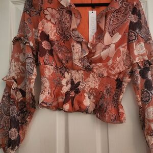 Koko + Main Women's Paisley Blouse - Orange and Purple